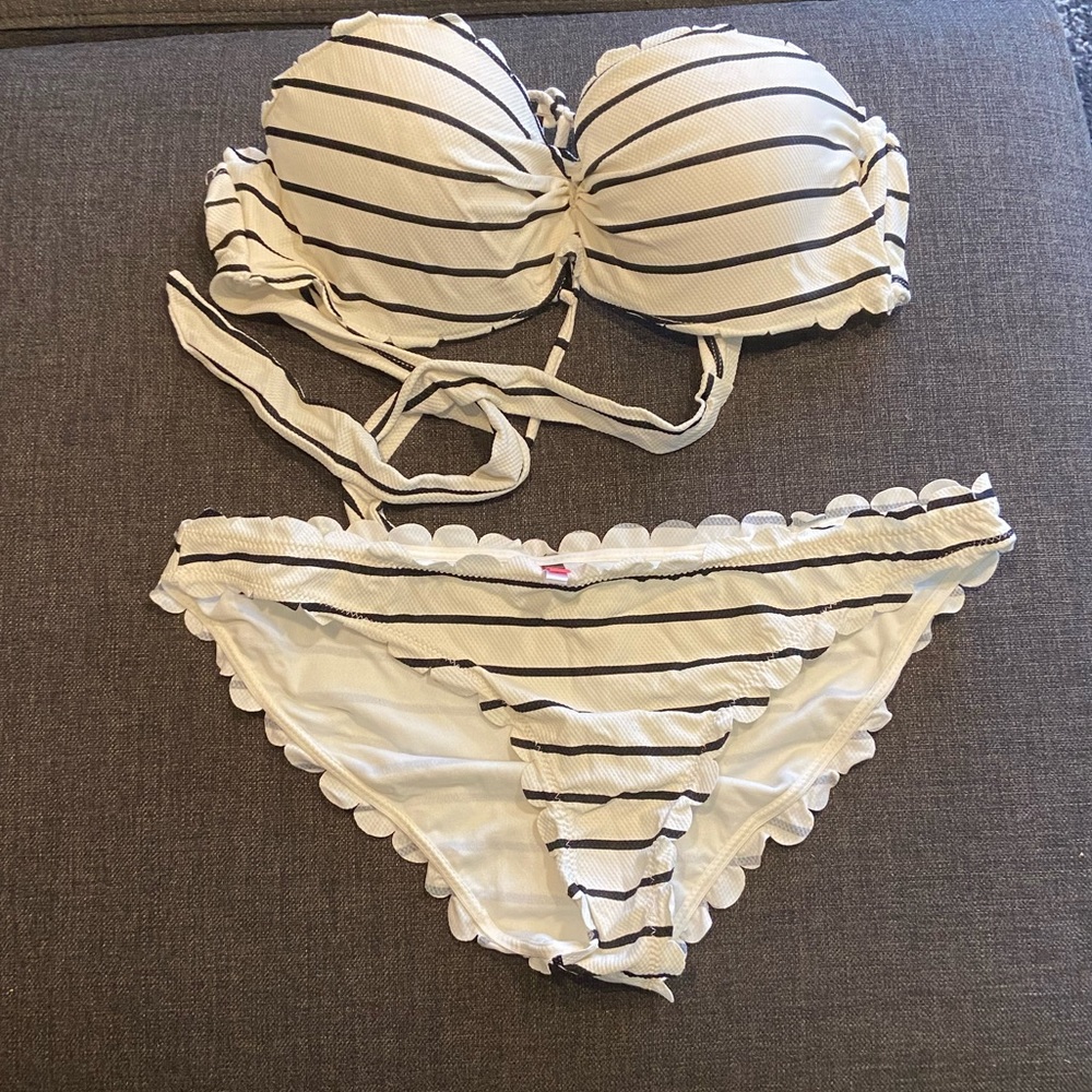 Cream & Black Striped Bikini